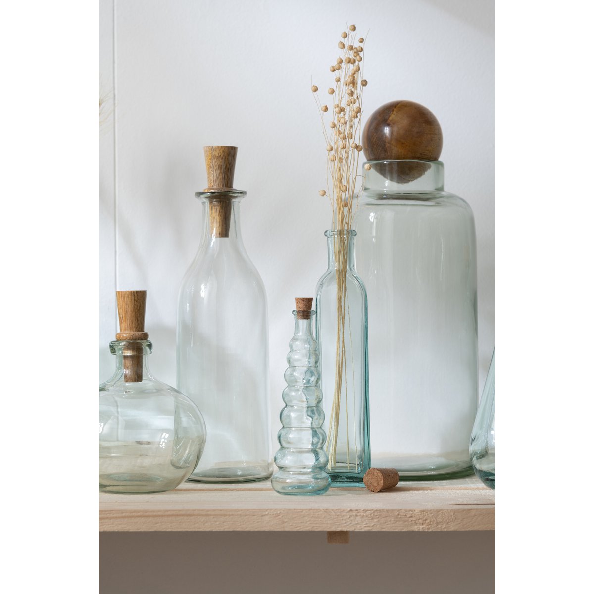 J-Line - Rond Fles En Kurk - Glas & Hout - Transparant