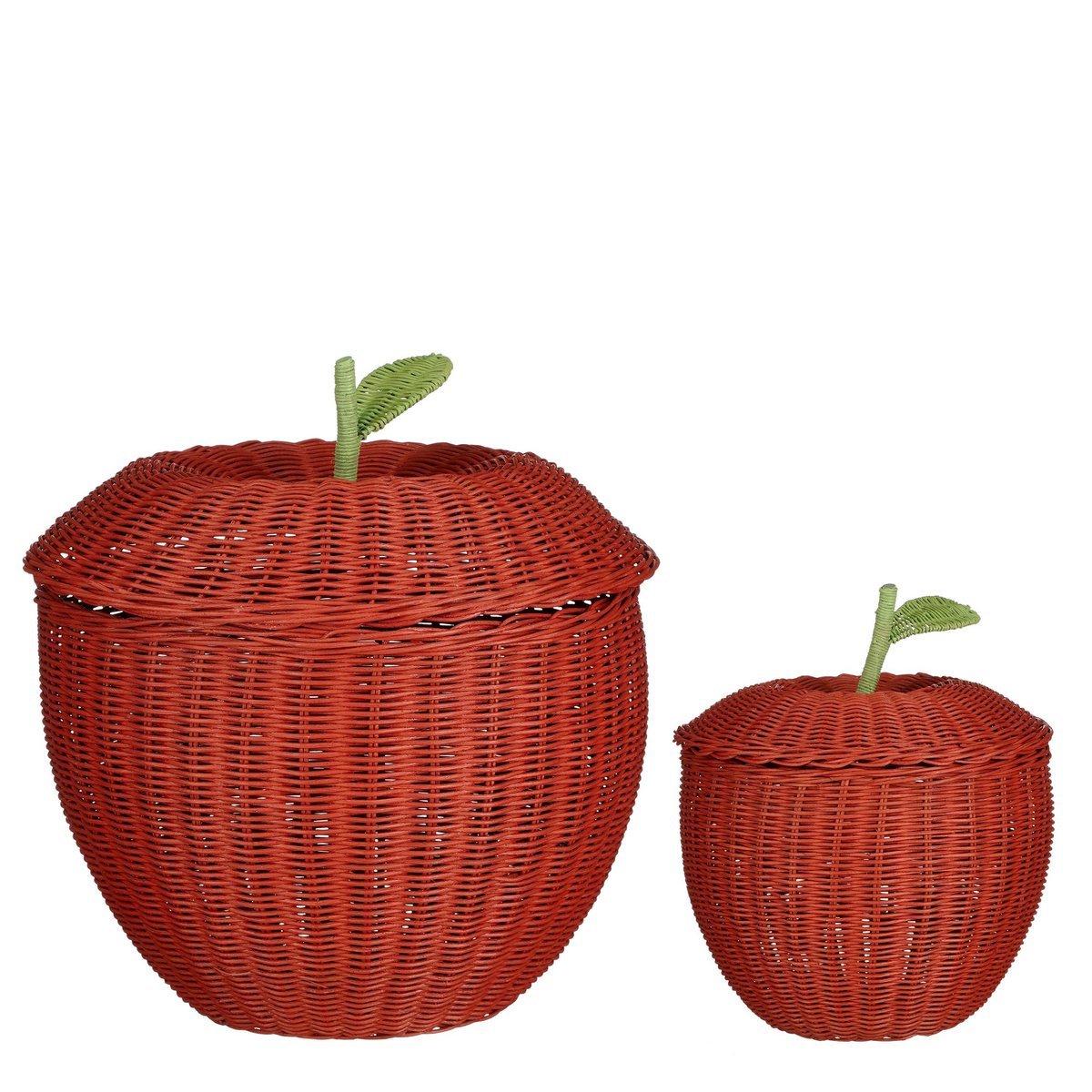 Mica Decorations - Opbergmand met Deksel - Set van 2 - H48 x Ø30 cm - Rotan - Rood