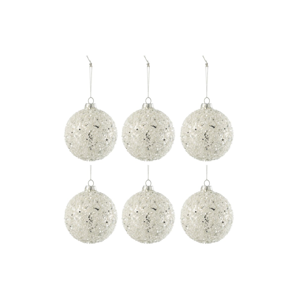 J-Line - Doos met kerstballen 'Per' (Maat S, Set van 6, Zilver)