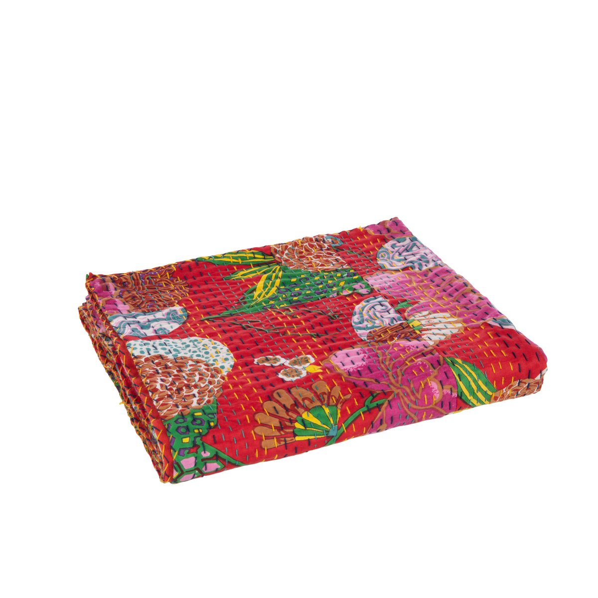 J-Line - Plaid en strandmat 'Bloemen' (Maat S, Katoen, Rood)