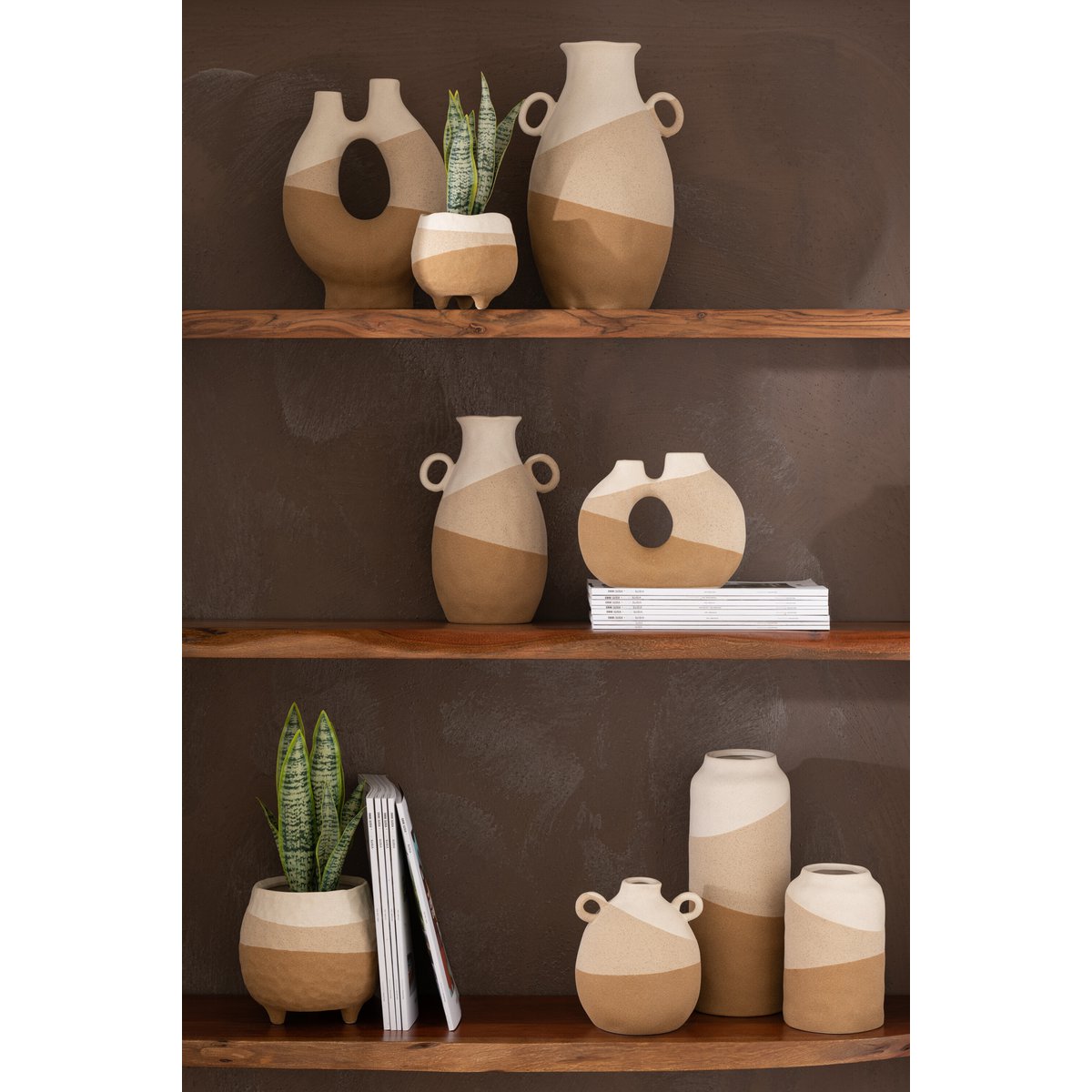 J-Line - Bloempot Op Voet - Keramiek - Beige/Lichtbruin - Small