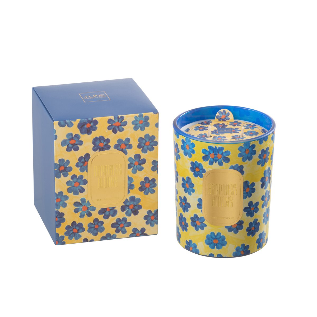 J-Line - Geurkaars Bloemen Blauw/Geel Large - 70 Uren