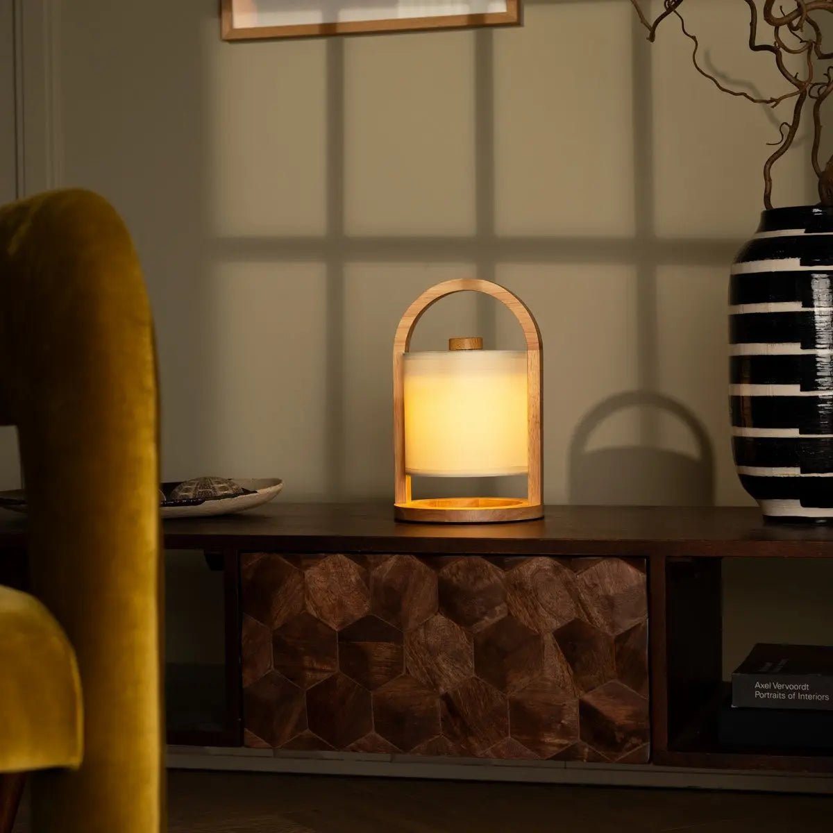 Tavellio-Amsterdam - River Light Bruine Houten Oplaadbare Lamp – Dimbaar & Snoerloos Licht