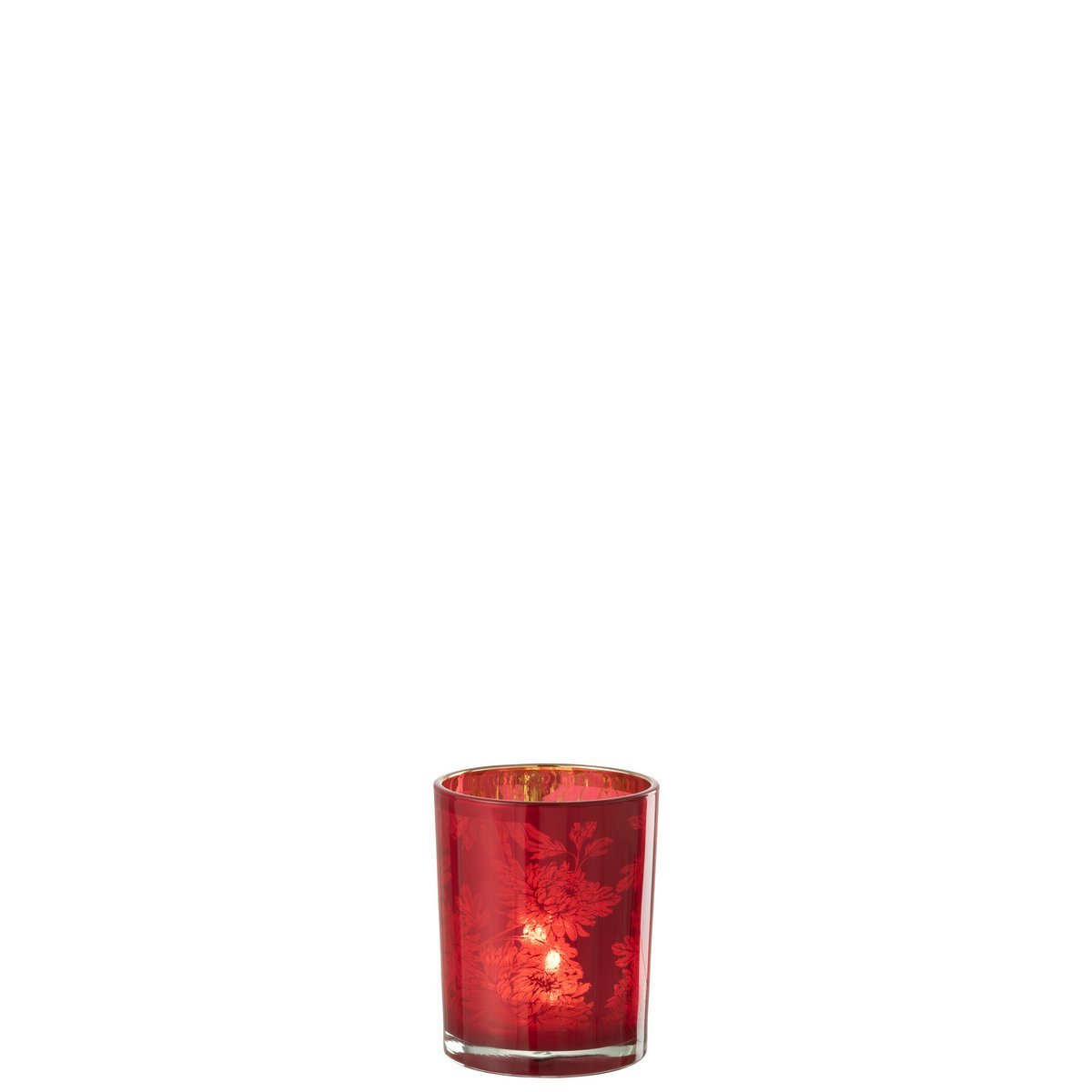 J-Line - Windlicht Bloemen - Glas - Rood - Medium