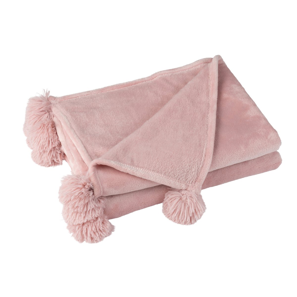 J-Line - Plaid Pompon - Polyester - Babyroze - 170 X 130cm