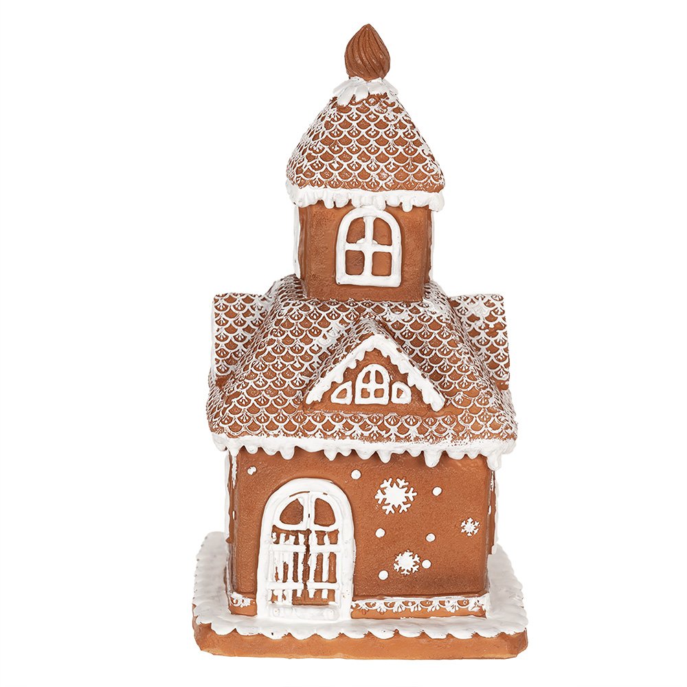 Clayre & Eef - Gingerbread house met LED Bruin, Polyresin 14x14x25 cm/ 3xAAA