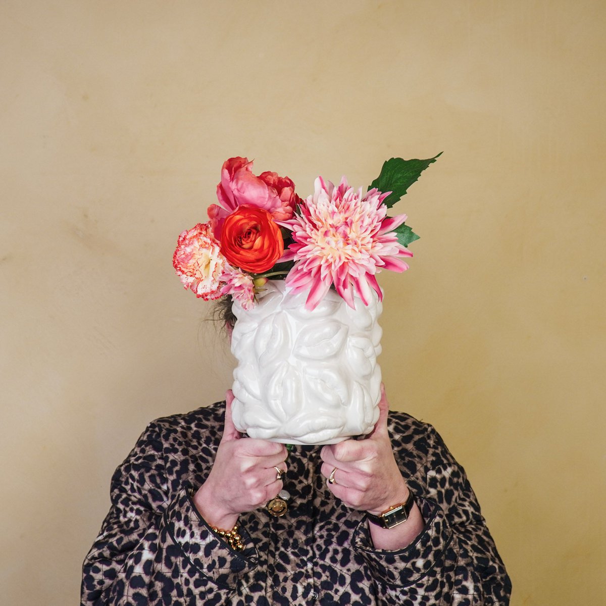 Housevitamin - Pot - Kisses - Keramiek - Beige - 17,5x17,5x17,5cm