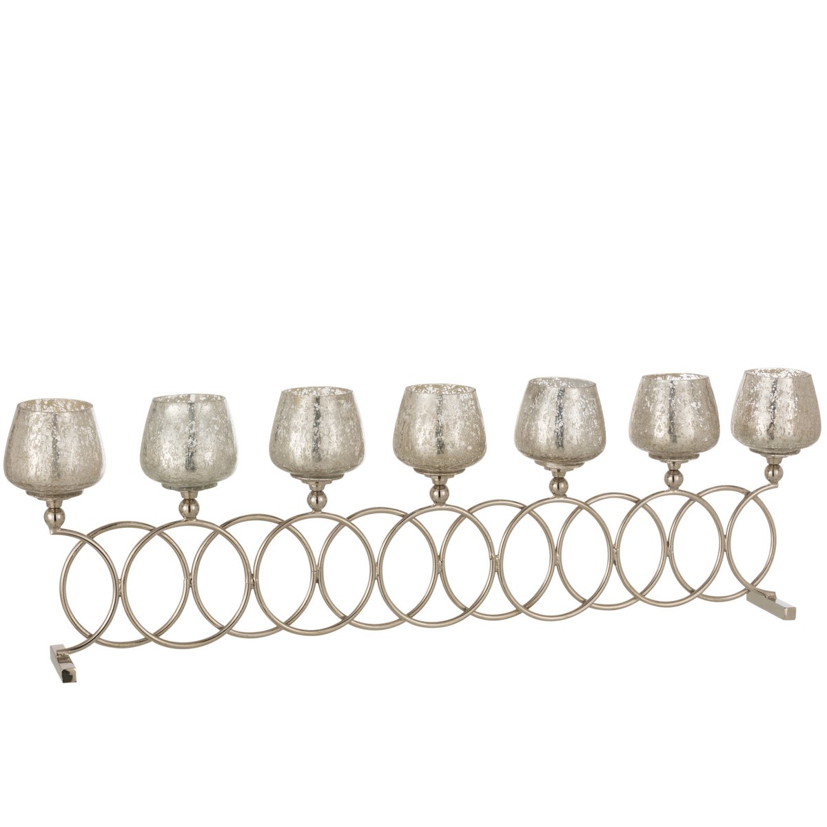 J-Line - Waxinelichthouder 8 Ringen Craquele Glas Nickel