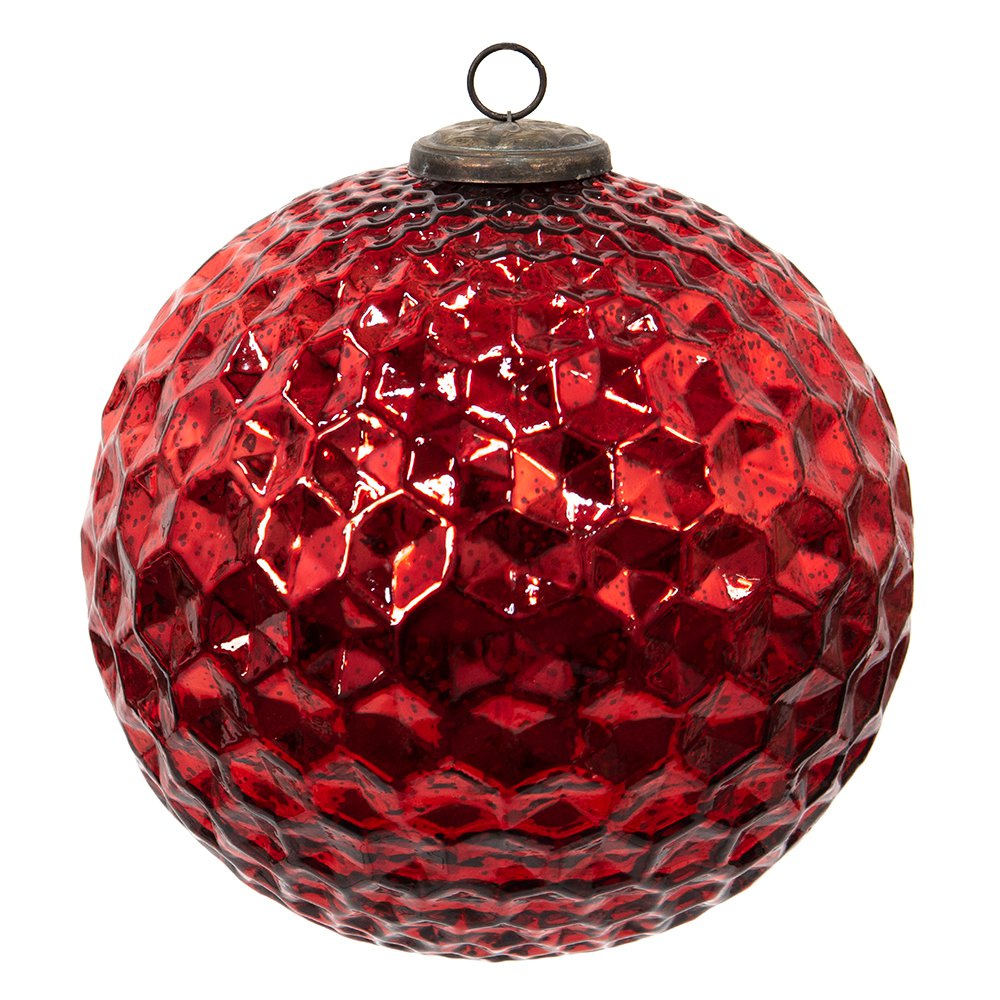 Clayre & Eef - Kerstbal XL Rood, Glas en Metaal Ø 25x25 cm