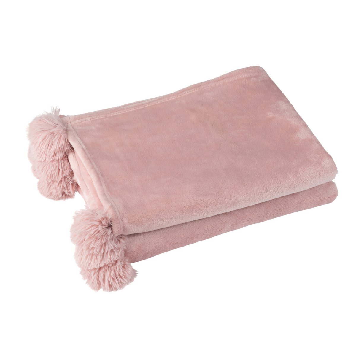 J-Line - Plaid Pompon - Polyester - Babyroze - 170 X 130cm