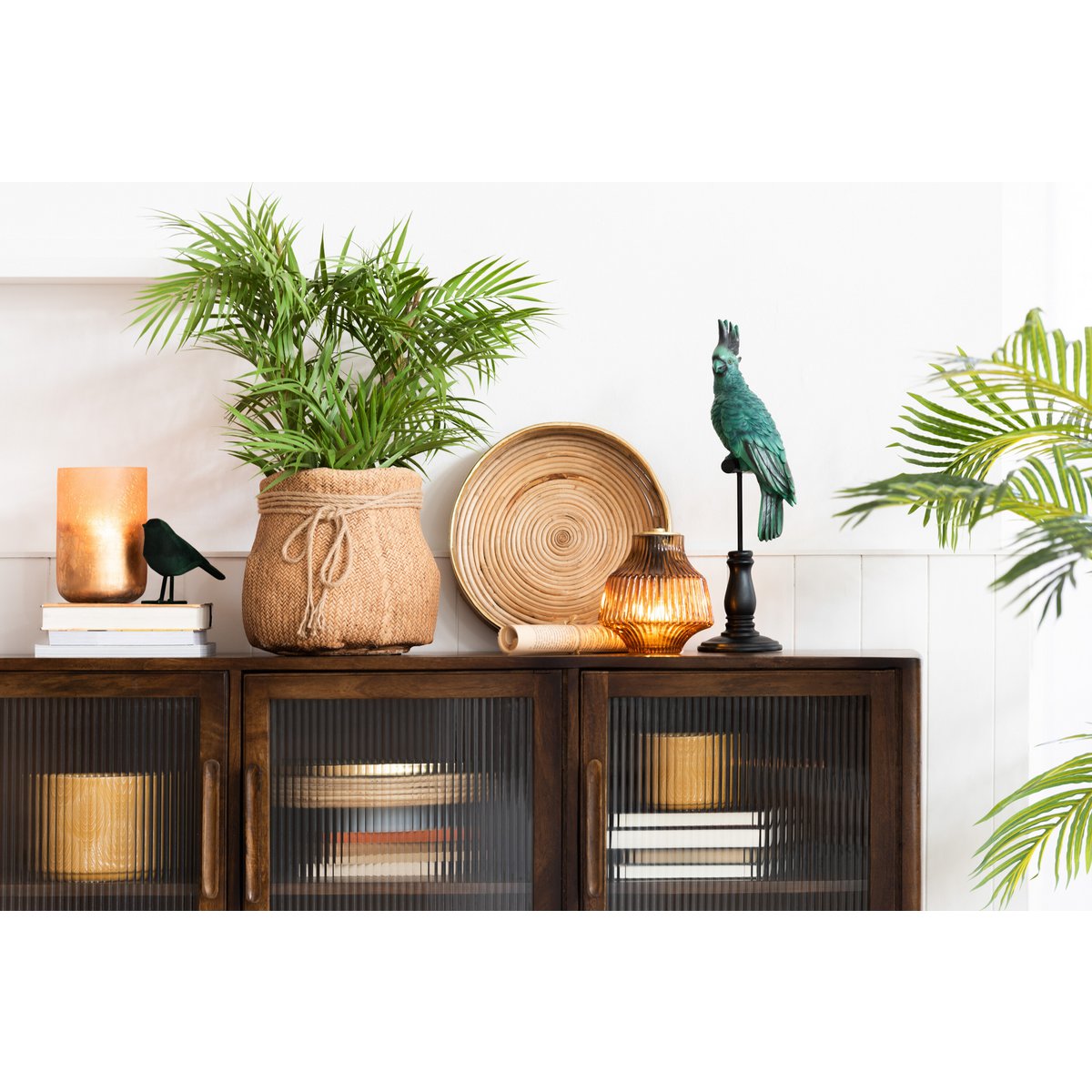 J-Line - Bergpalm In Pot Plastic Groen/Zwart Small