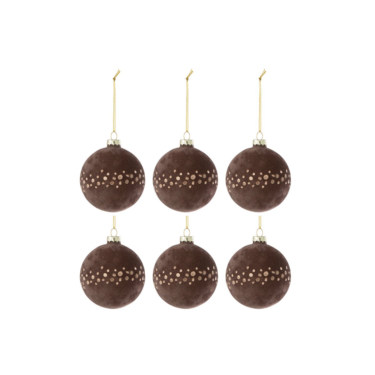 J-Line - Doos met kerstballen 'Ljusdal' (Set van 6, Bruin met goud)