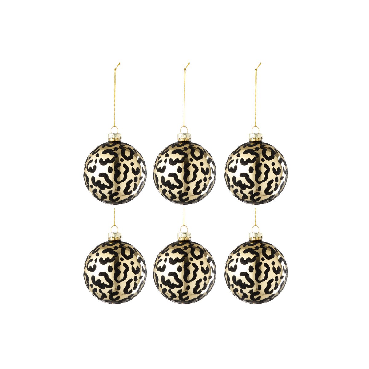 J-Line - Doos met kerstballen 'Panter' (Set van 6, Goud met zwart)