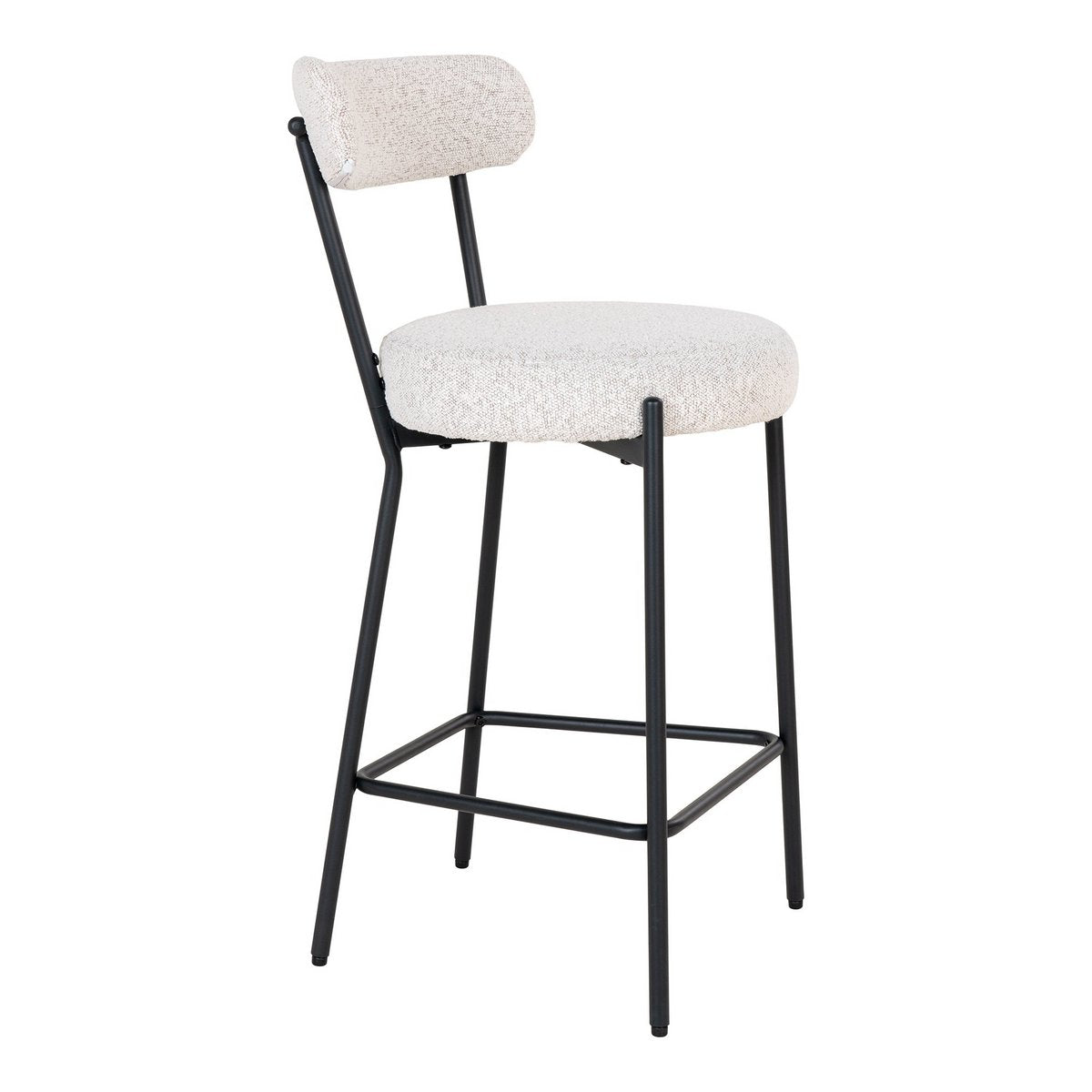 House Nordic - Badalona Counter Chair - Barkruk, wit bouclé met zwarte poten, HN1270