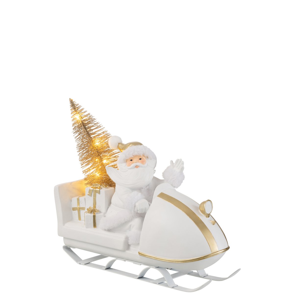 J-Line - Decoratief kerstfiguur 'Kerstman met slee' (Wit/Goud)