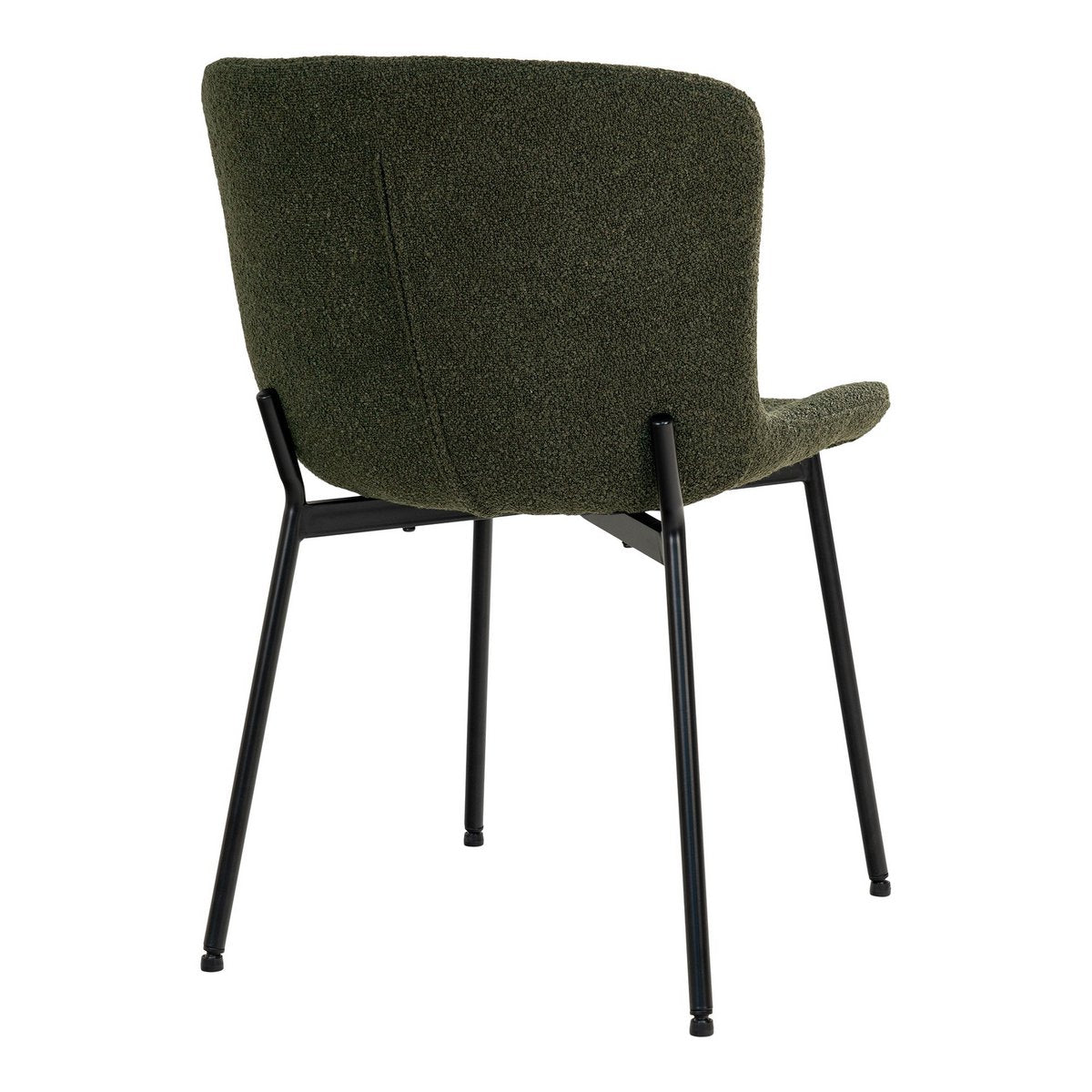 House Nordic - Maceda Dining Chair - Eetkamerstoel in bouclé, donkergroen met zwarte poten - Set van 2