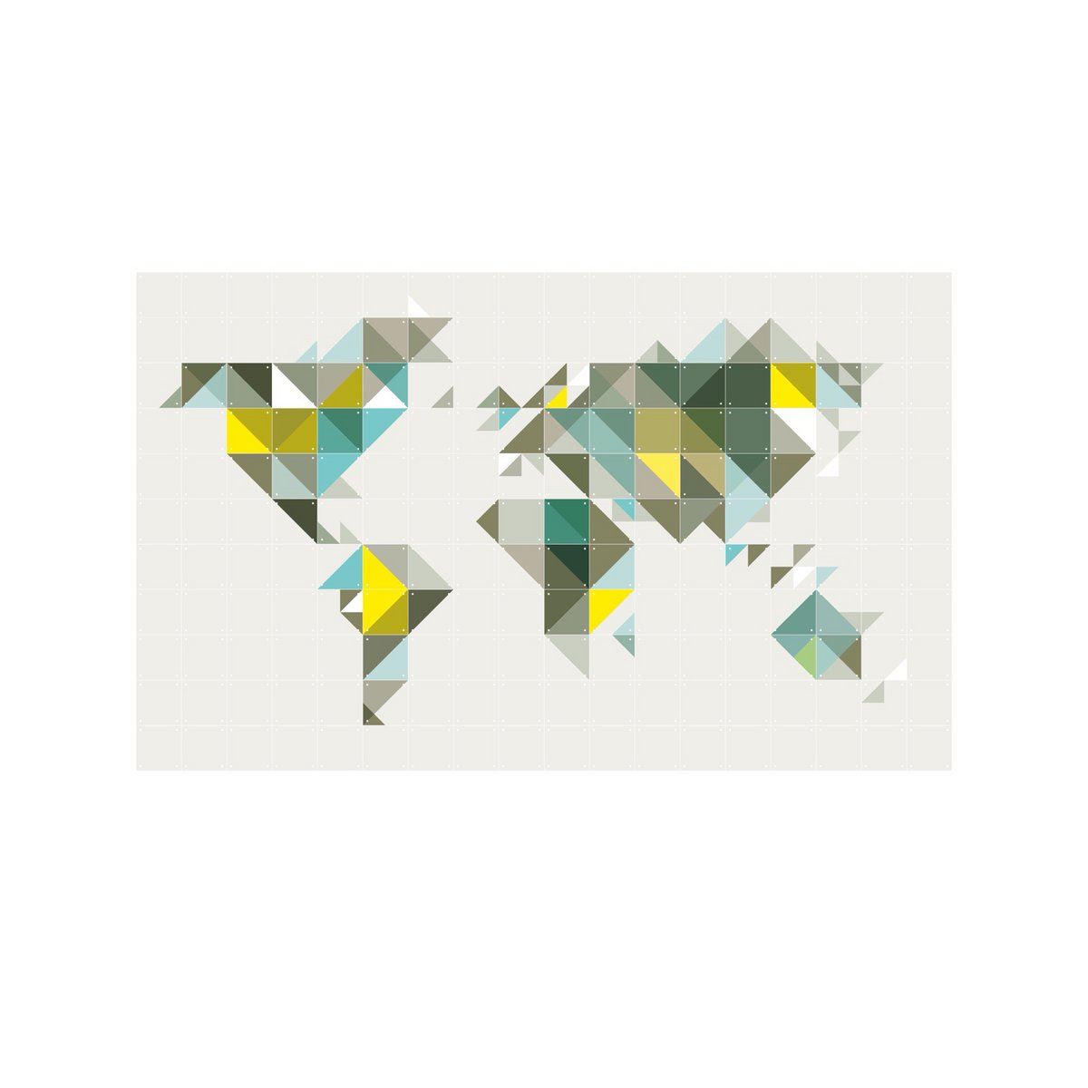 IXXI - The World tangram - geel/groen Wall art - Poster - Wanddecoratie