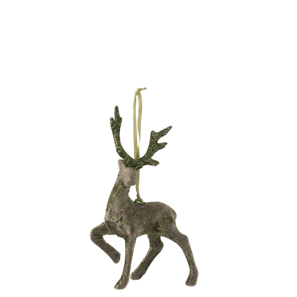 J-Line - Decoratief kerstfiguur 'Rendier' (Velvet glitter, Khaki)