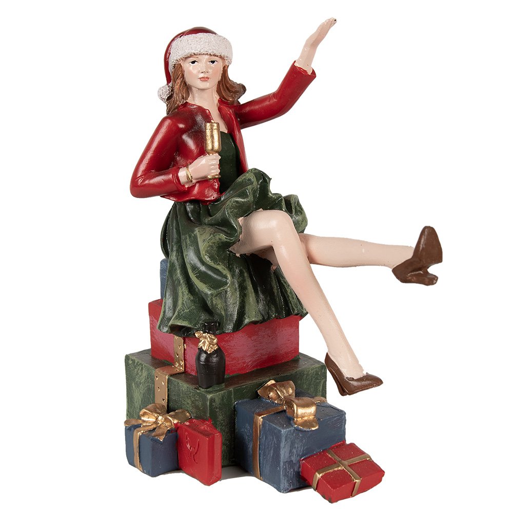 Clayre & Eef - Kerstdecoratie Beeld Rood, Polyresin 15x10x18 cm