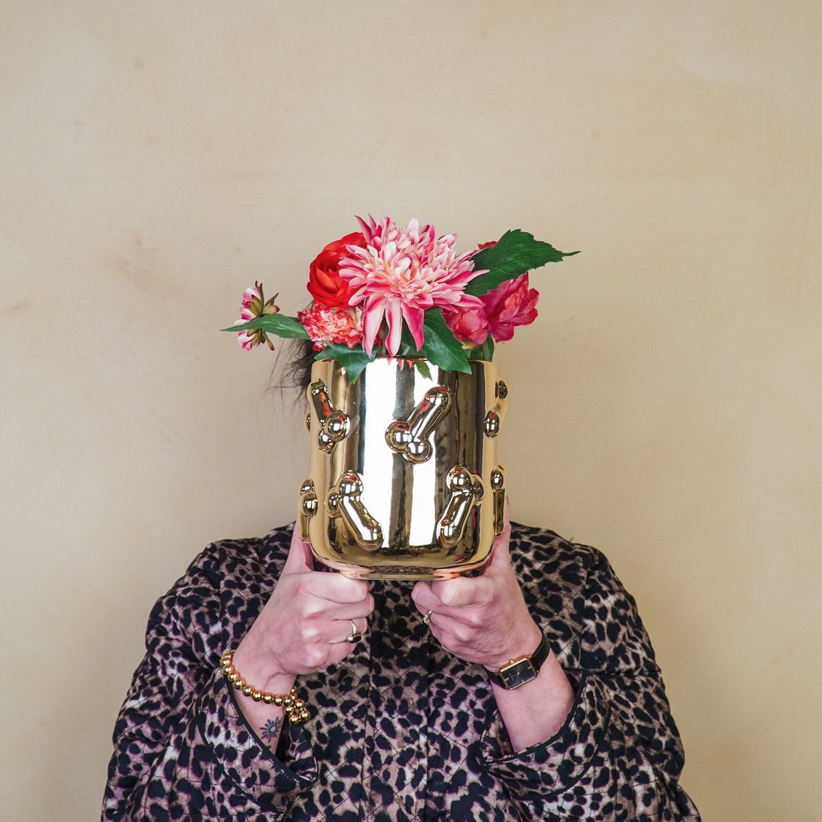 Housevitamin - Pot - Dick - Keramiek - Goud - 17,5x17,5x17,5cm