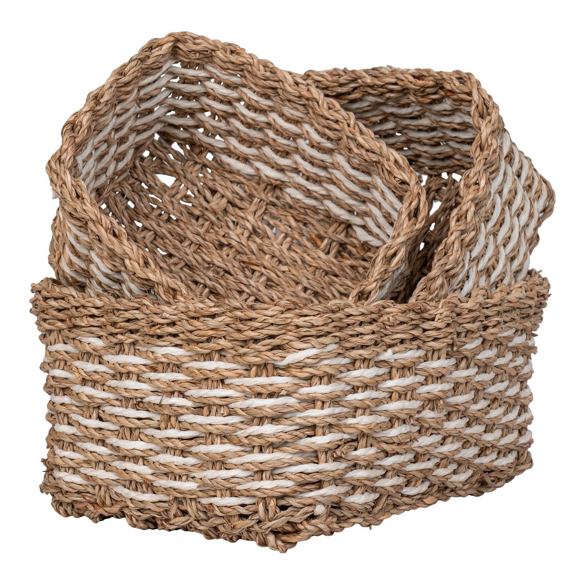 House Nordic - Pala Basket - Mand, zeegras/papier, naturel/wit, set van 3