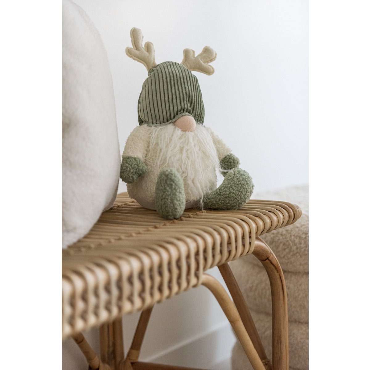 J-Line - Decoratief kerstfiguur 'Kabouter met gewei' (Groen/Beige, Maat L)