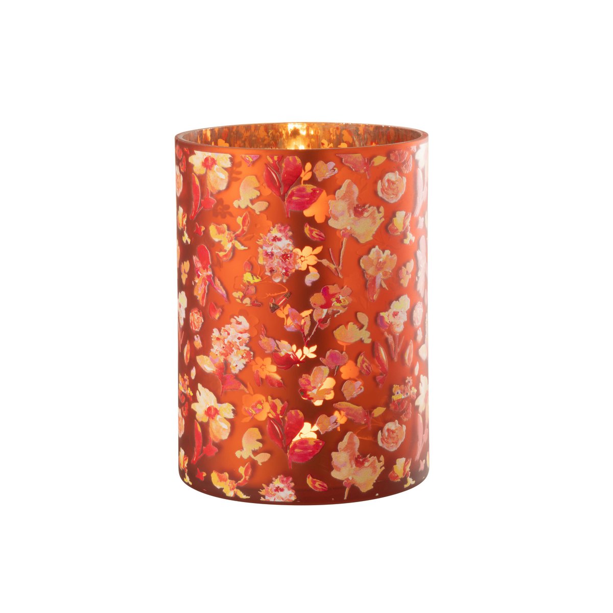 J-Line - Windlicht Bloemen - Glas - Oranje - Large