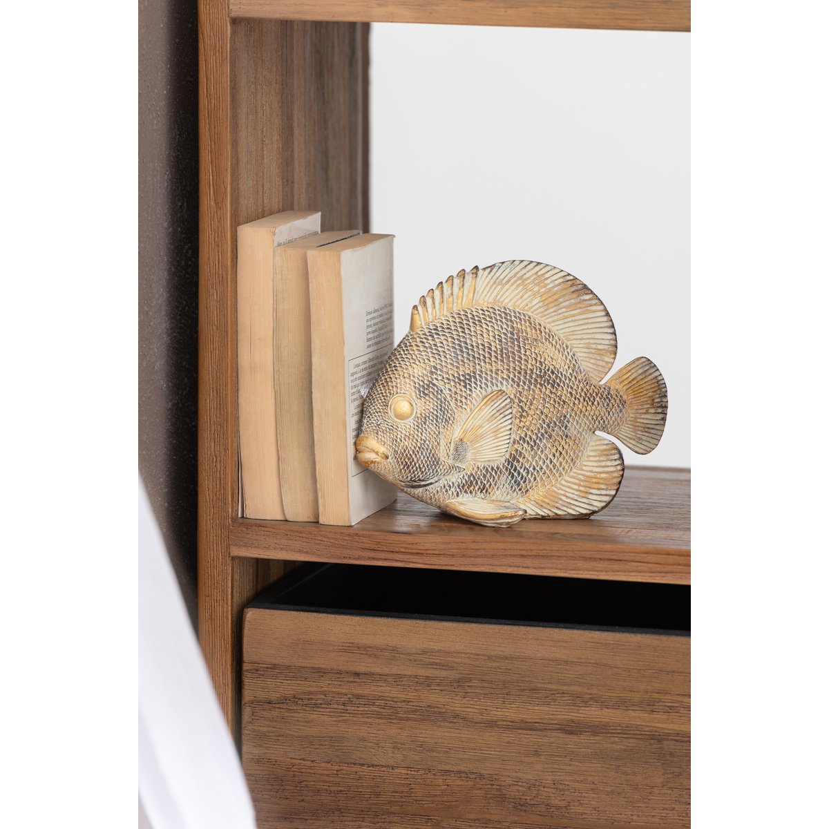 J-Line - Decoration Vis Plat - Polyresin - Bruin/Goud - Small