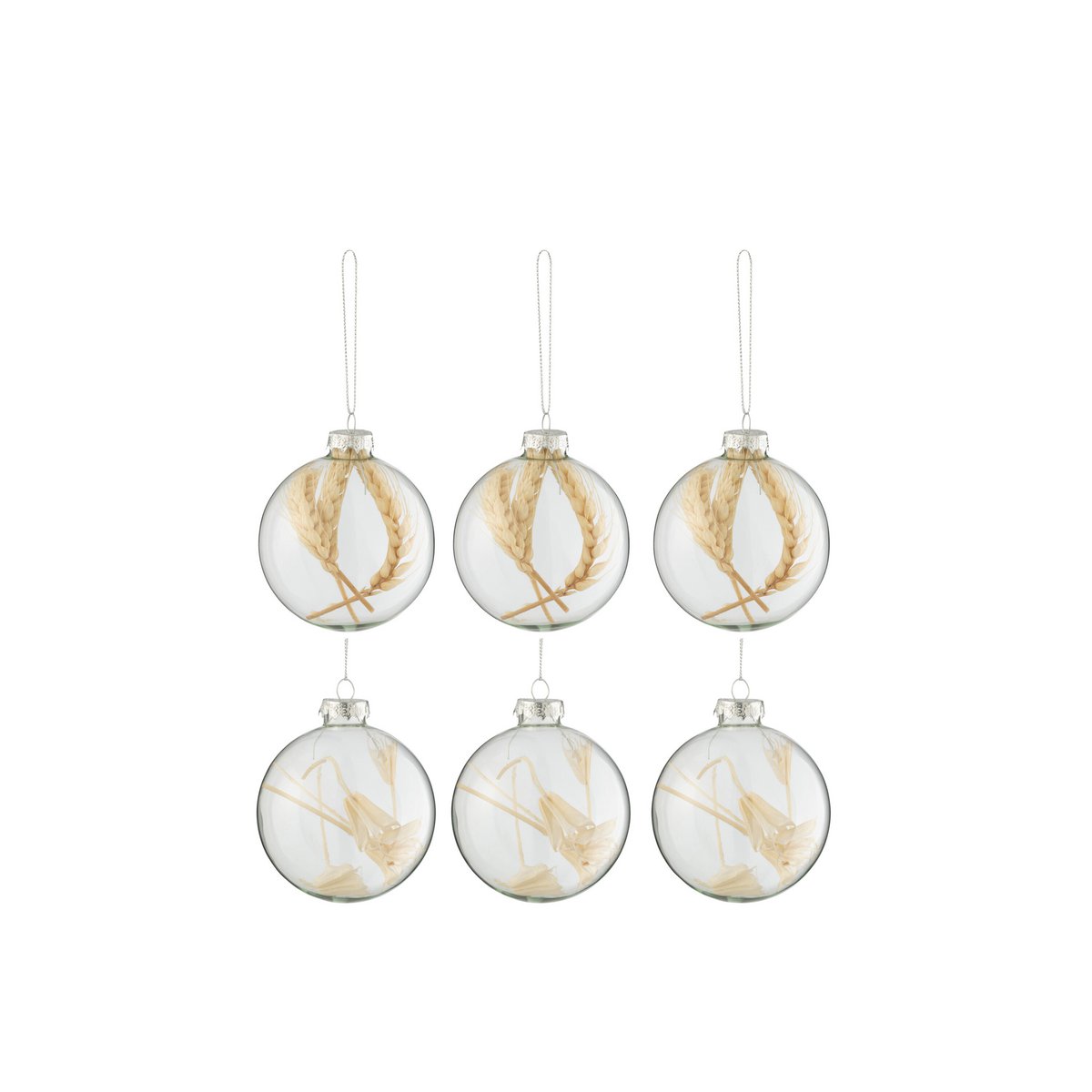 J-Line - Doos met kerstballen 'Moa' (Maat S, Set van 6, Beige)