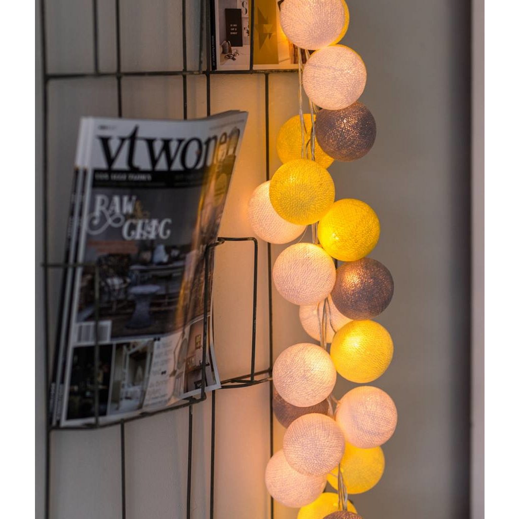 Cotton Ball Lights - Regular Lichtslinger - Yellow/Grey + Adapter - 50 cotton balls