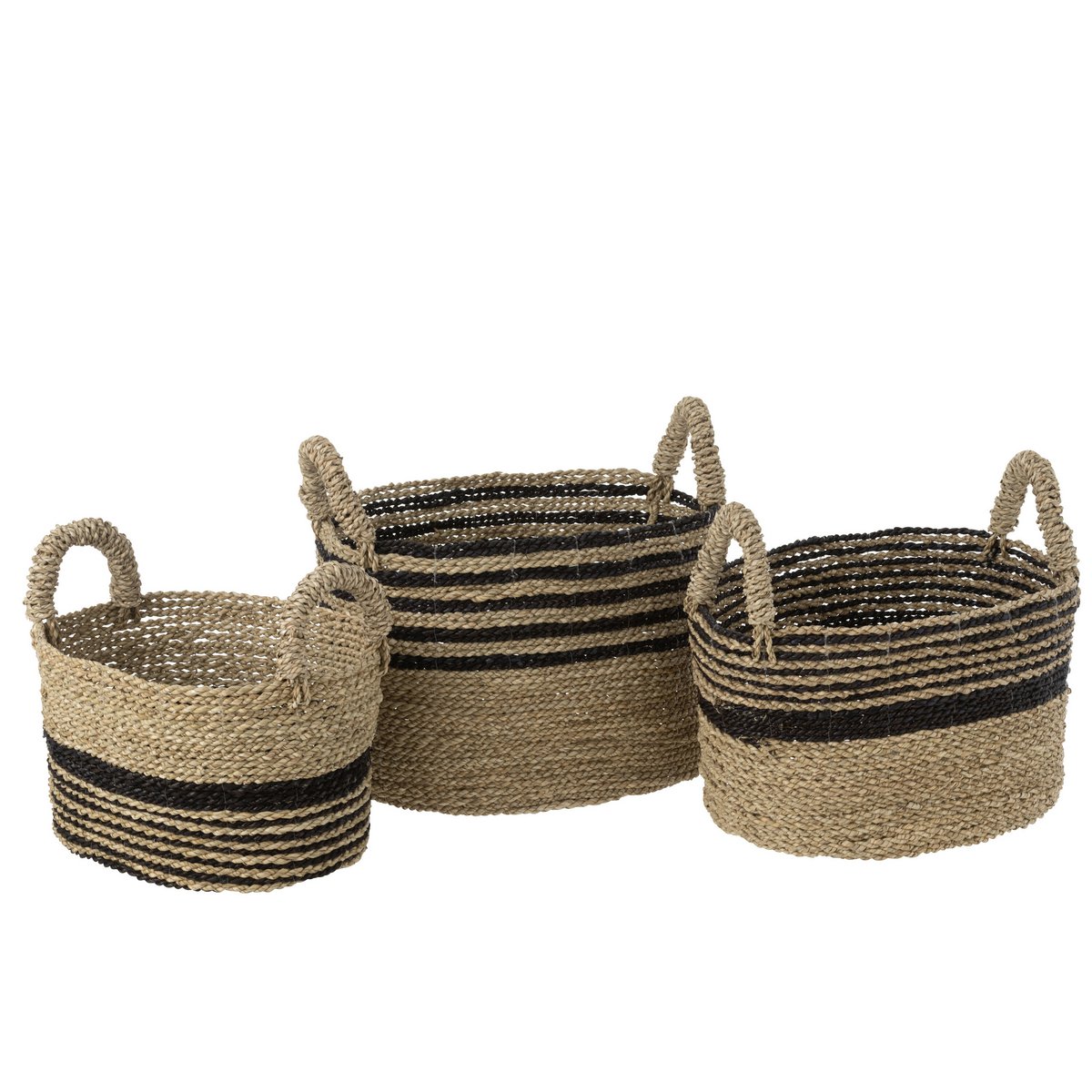 J-Line - Set Van Drie Manden Aline Raffia Zwart/Naturel