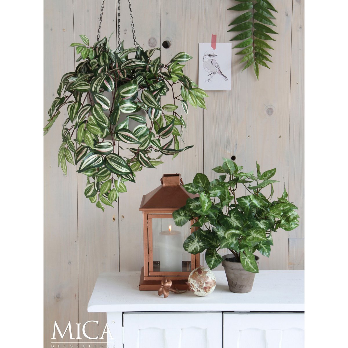 Mica Decorations - Tradescantia Kunst Hangplant - L15 x B20 x H54 cm - Groen