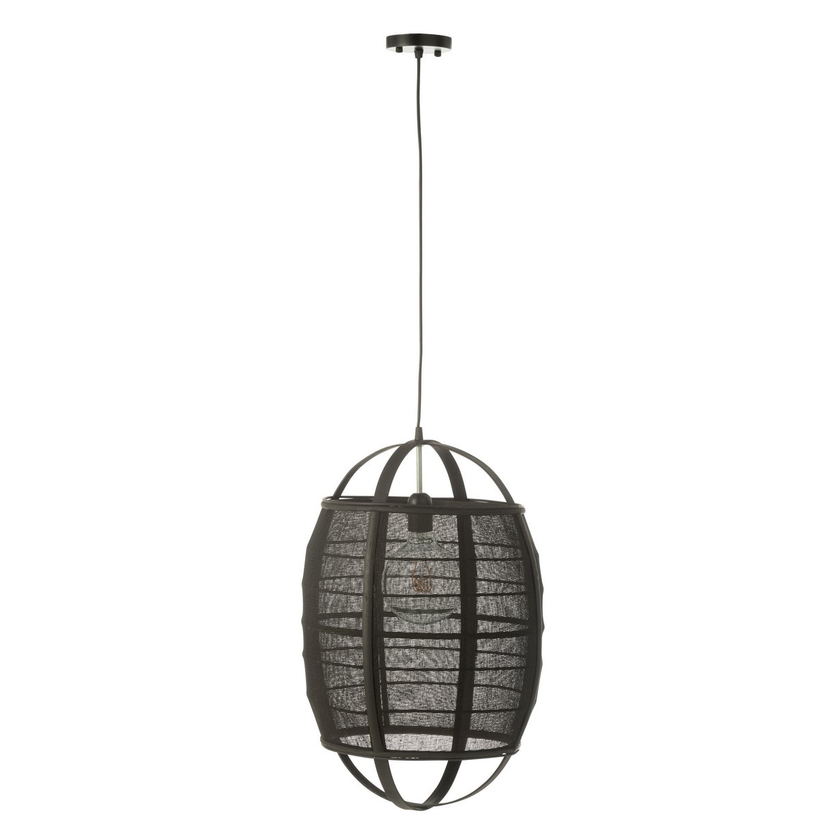 J-Line - Hanglamp Ion Linnen/Bamboe Zwart Small