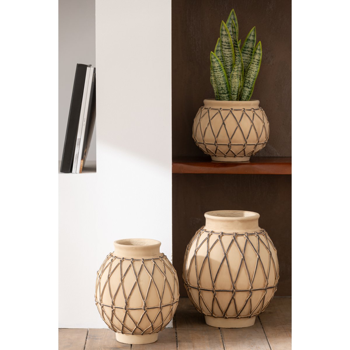 J-Line - Bloempot Berber - Cement - Beige - Large