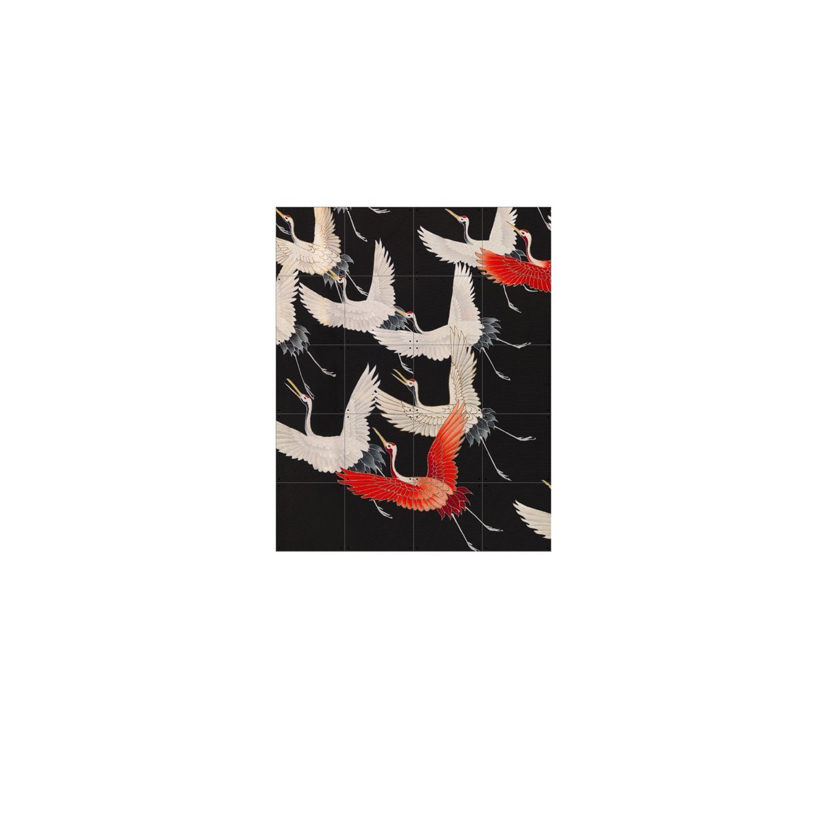 IXXI - Kimono met Kraanvogels Wanddecoratie - Poster - Wanddecoratie - S - red, black, orange, white