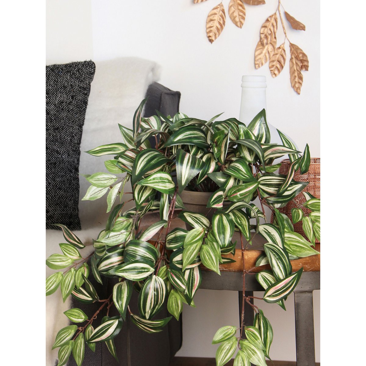 Mica Decorations - Tradescantia Kunst Hangplant - L15 x B30 x H80 cm - Groen