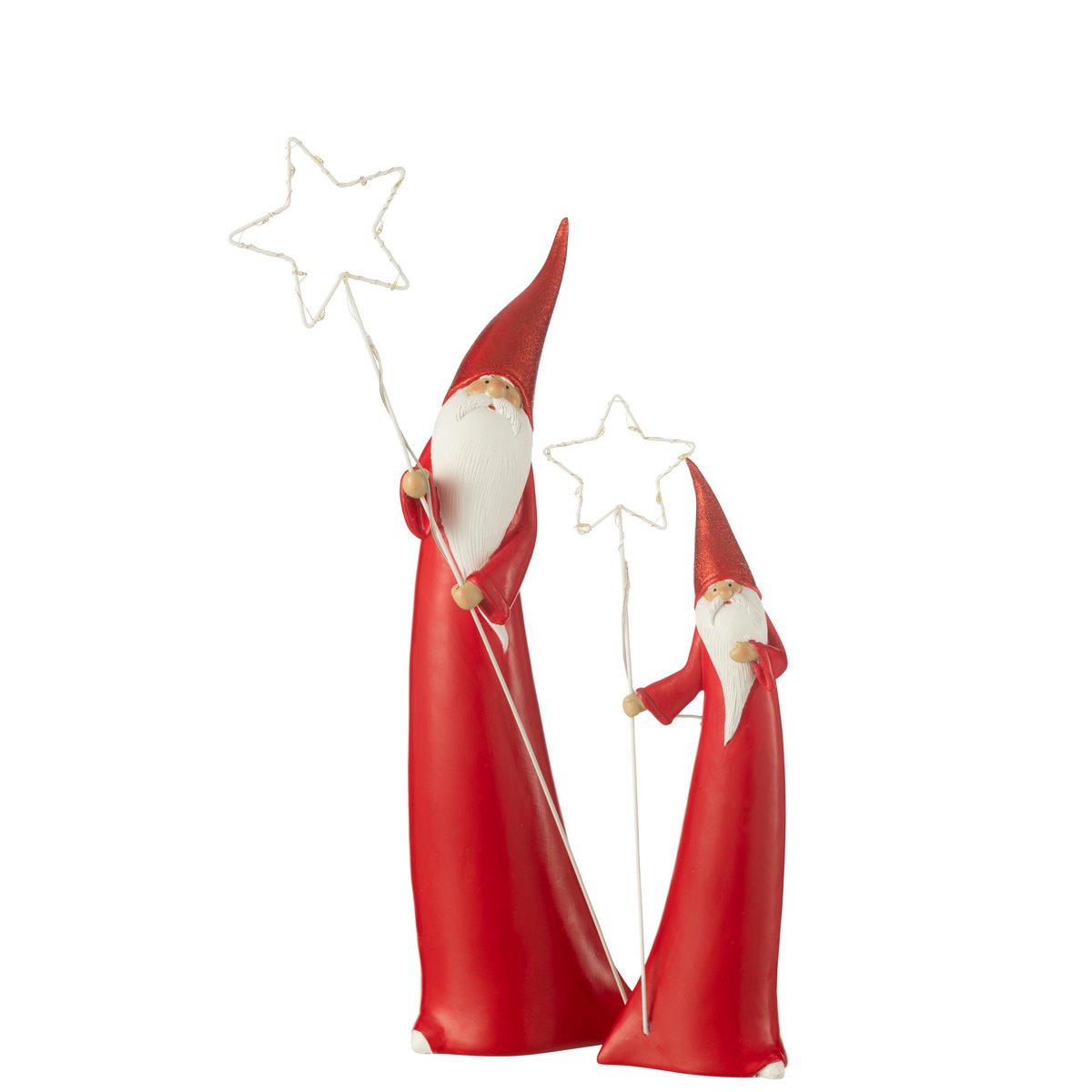 J-Line - Decoratief kerstfiguur 'Kerstman' (Set van 2, LED, Wit/Rood)