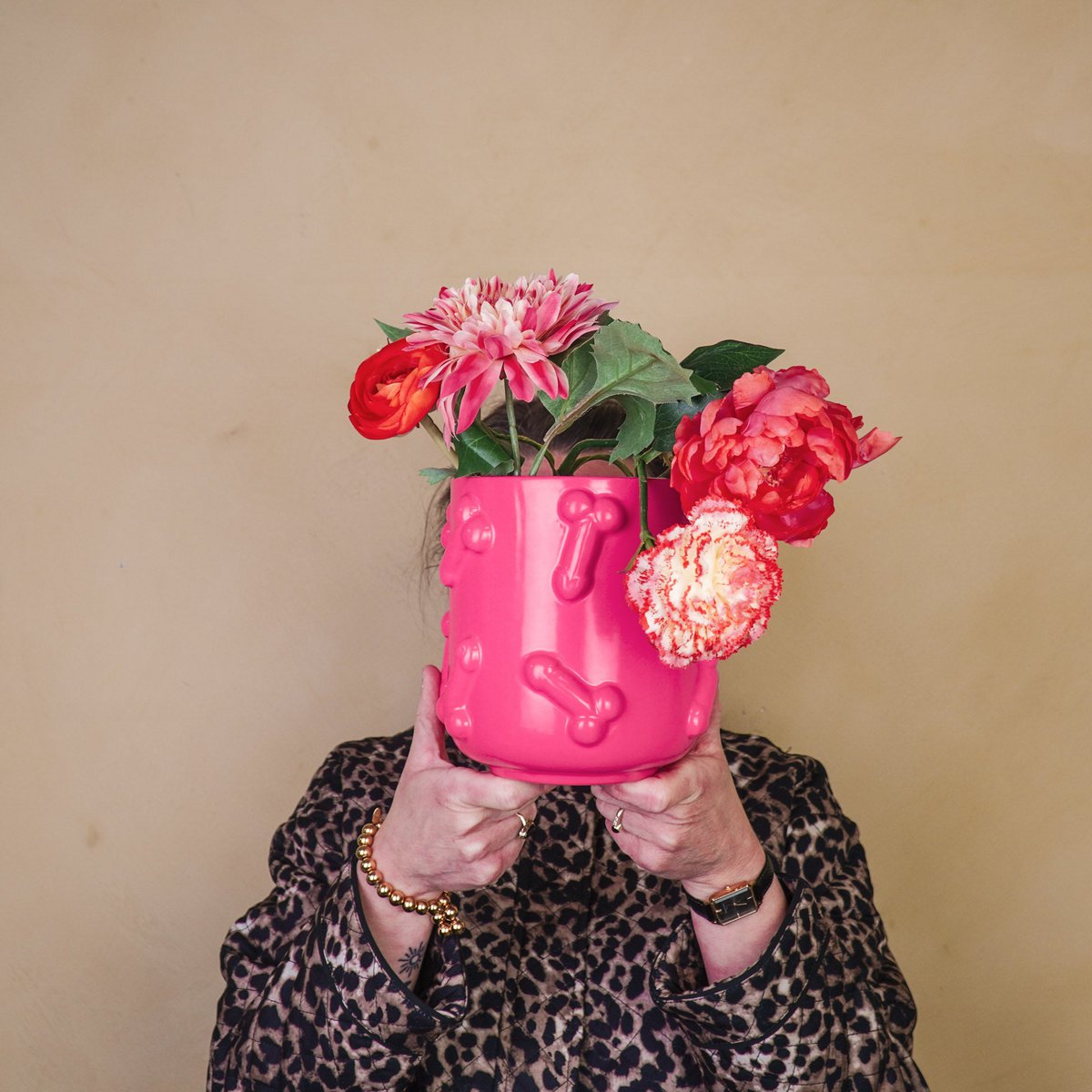 Housevitamin - Pot - Dick - Keramiek - Roze - 17,5x17,5x17,5cm