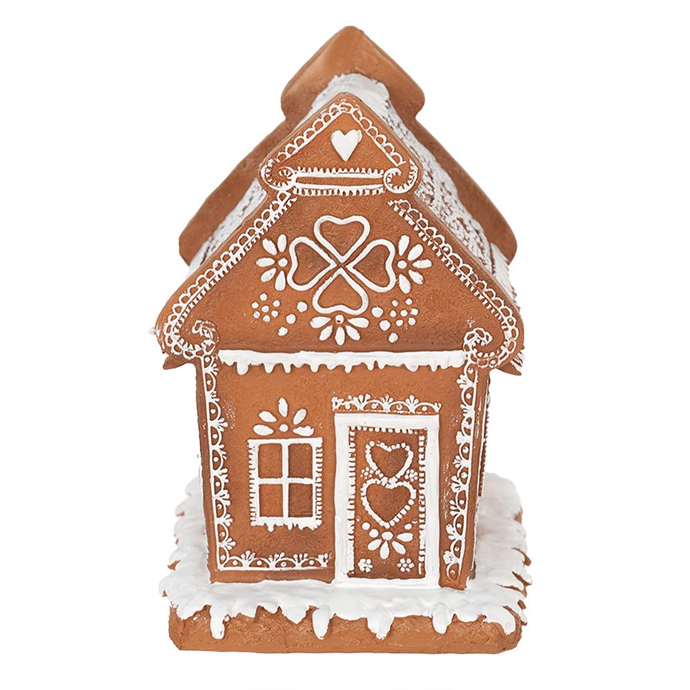 Clayre & Eef - Gingerbread house met LED Bruin, Polyresin 15x12x17 cm/ 3xAAA