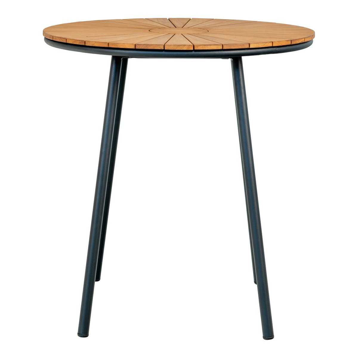 House Nordic - Cleveland Café Table - Café Table, teak tafelblad, naturel, zwarte poten, ø70x74 cm