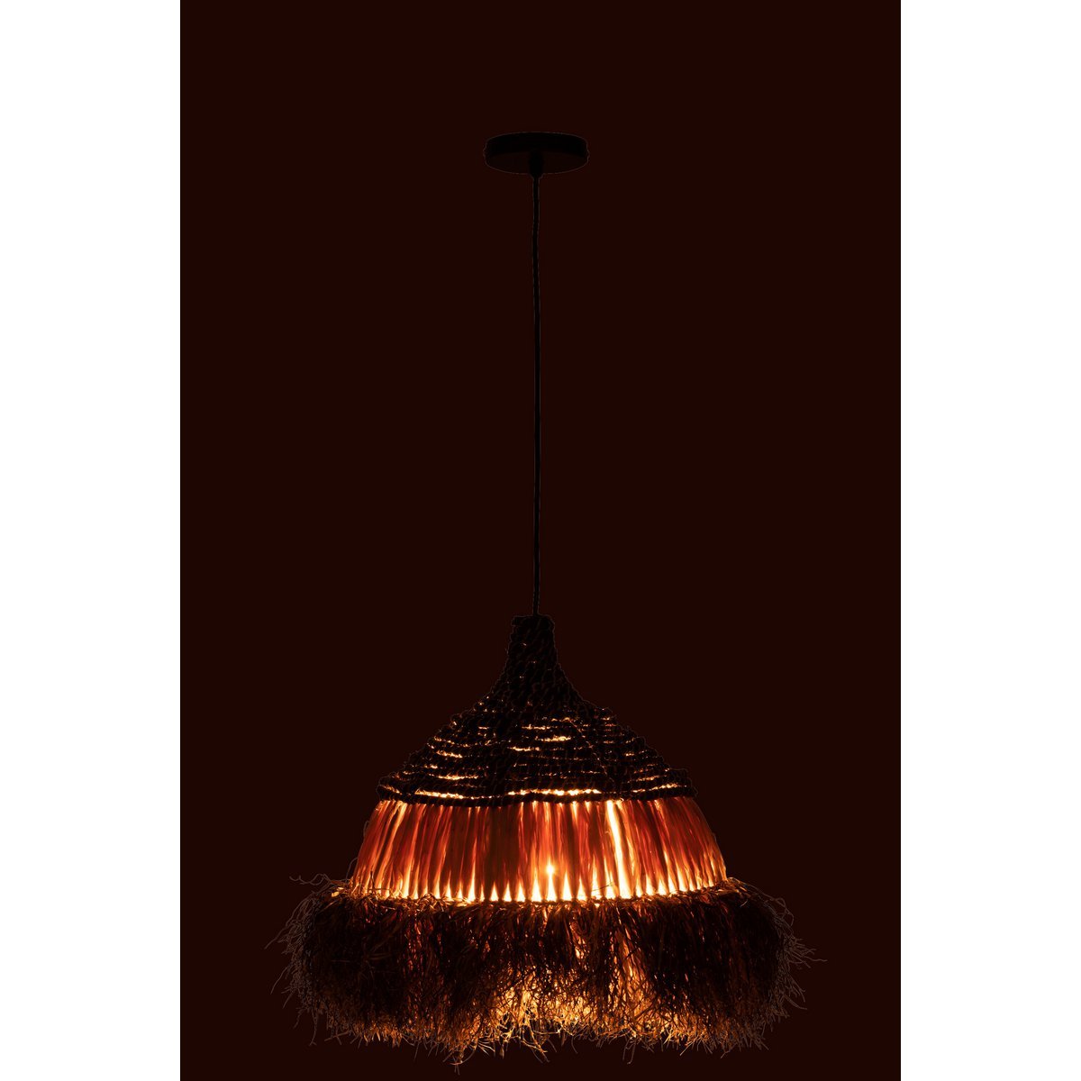 J-Line - Hanglamp 'Kevin' (Maat S, Zwart, Jute)