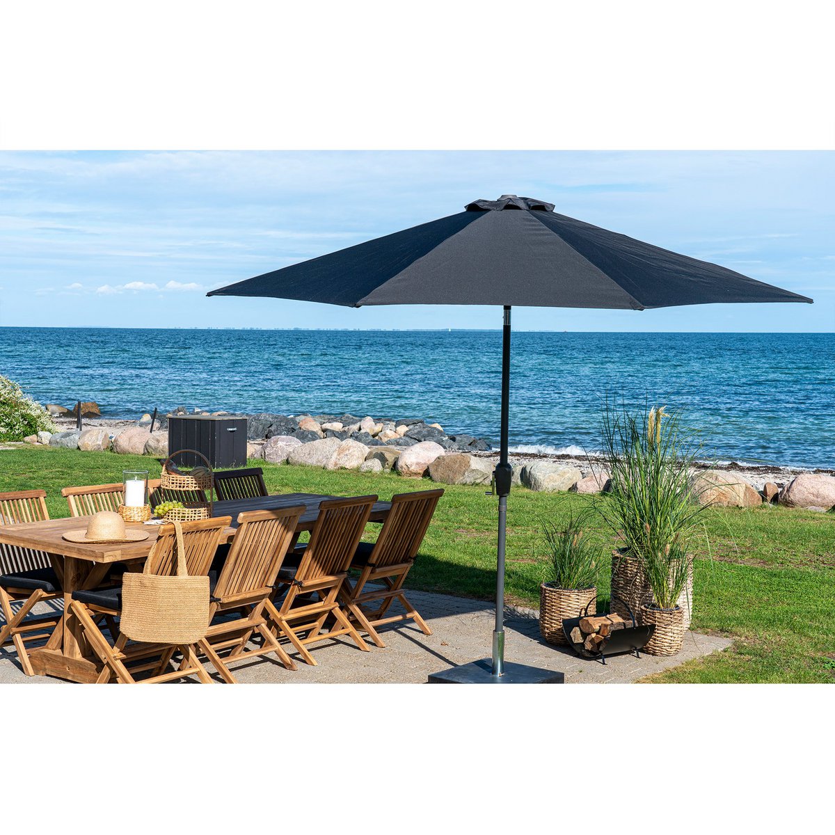 House Nordic - Houston Parasol - Parasol met slinger en kanteling, metalen paal, zwart, ø300 cm