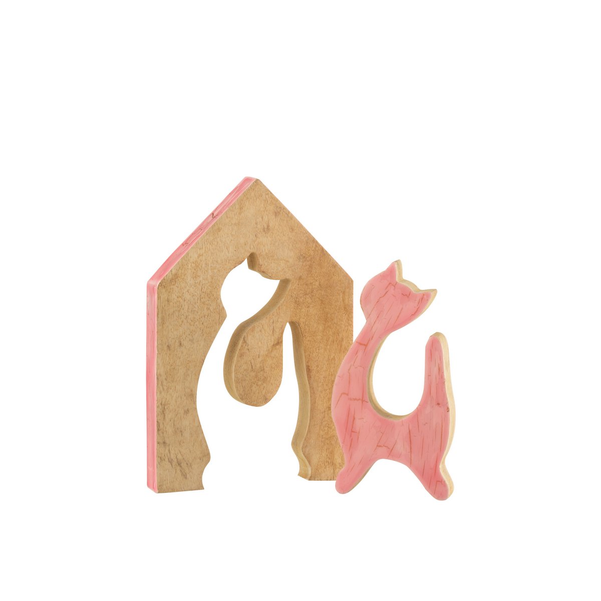 J-Line - Huis Kat - Hout - Roze/Naturel - Large