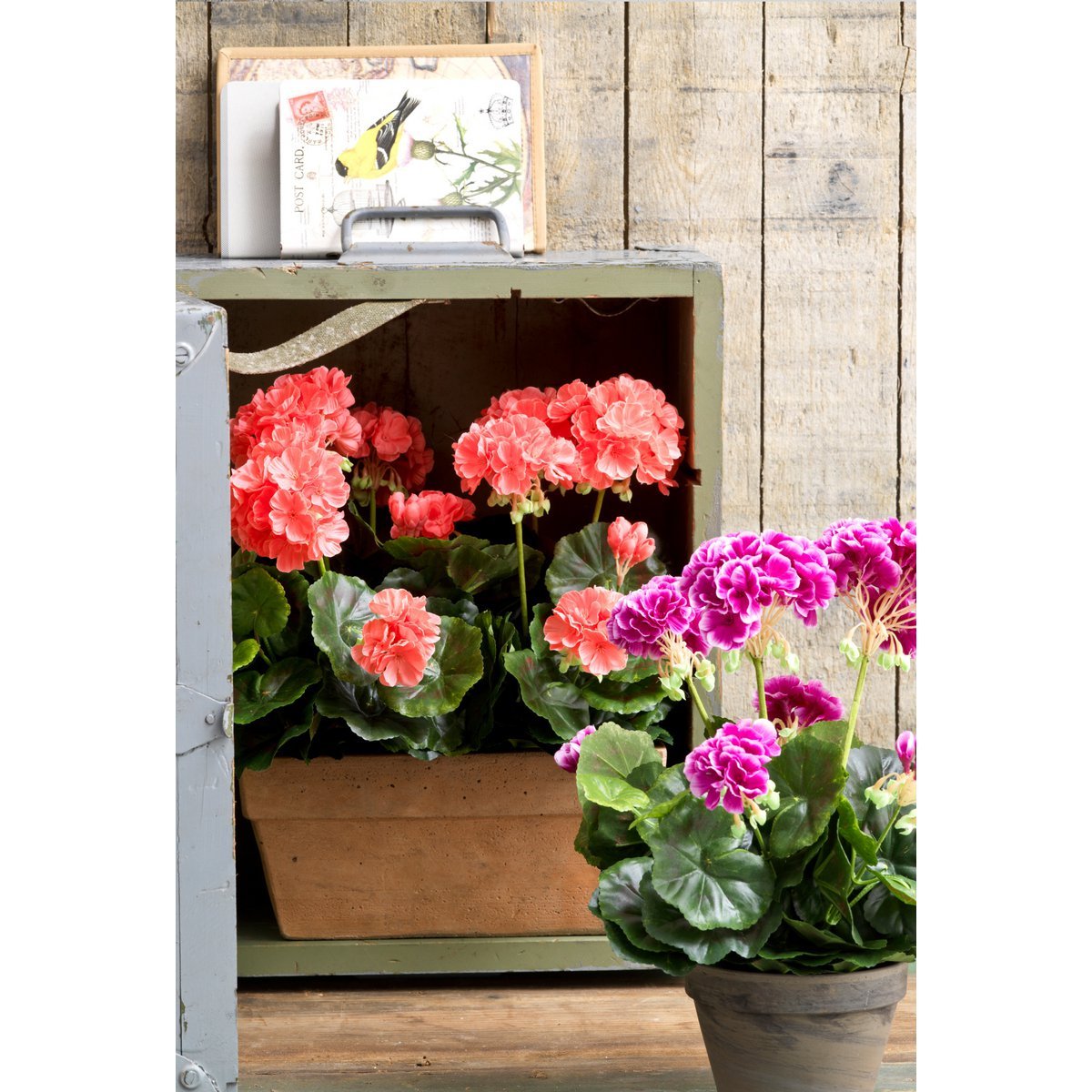 Mica Decorations - Geranium Kunstplant in Balkonbak - L29 x B13 x H40 cm - Zalmroze