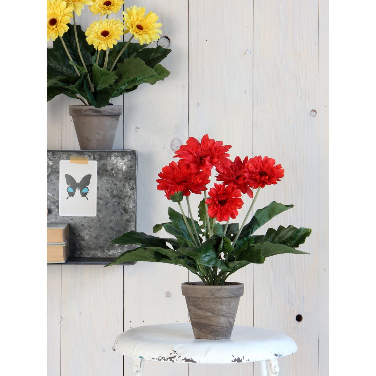 Mica Decorations - Gerbera Kunstplant in Bloempot Stan - H35 x Ø30 cm - Rood