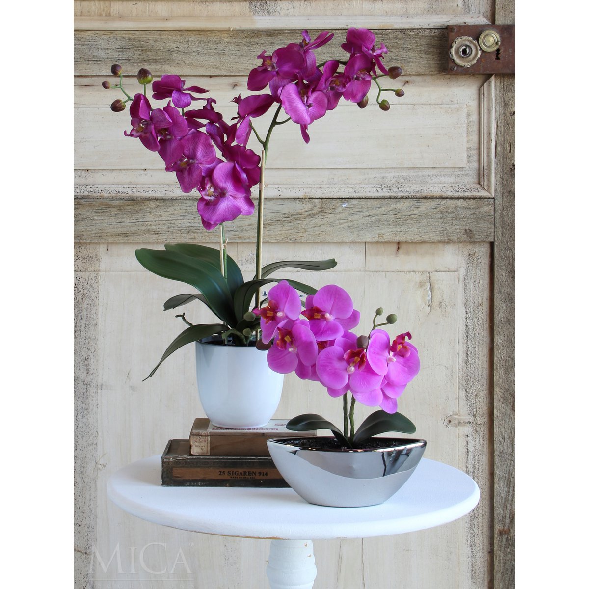 Mica Decorations - Phalaenopsis Kunstplant in Bloempot Tusca - H66 x Ø38 cm - Paars