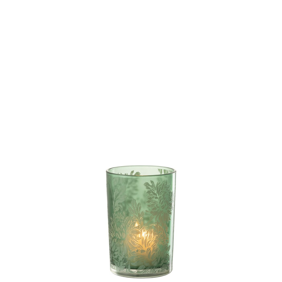 J-Line - Windlicht Bloemen - Glas - Groen - Large