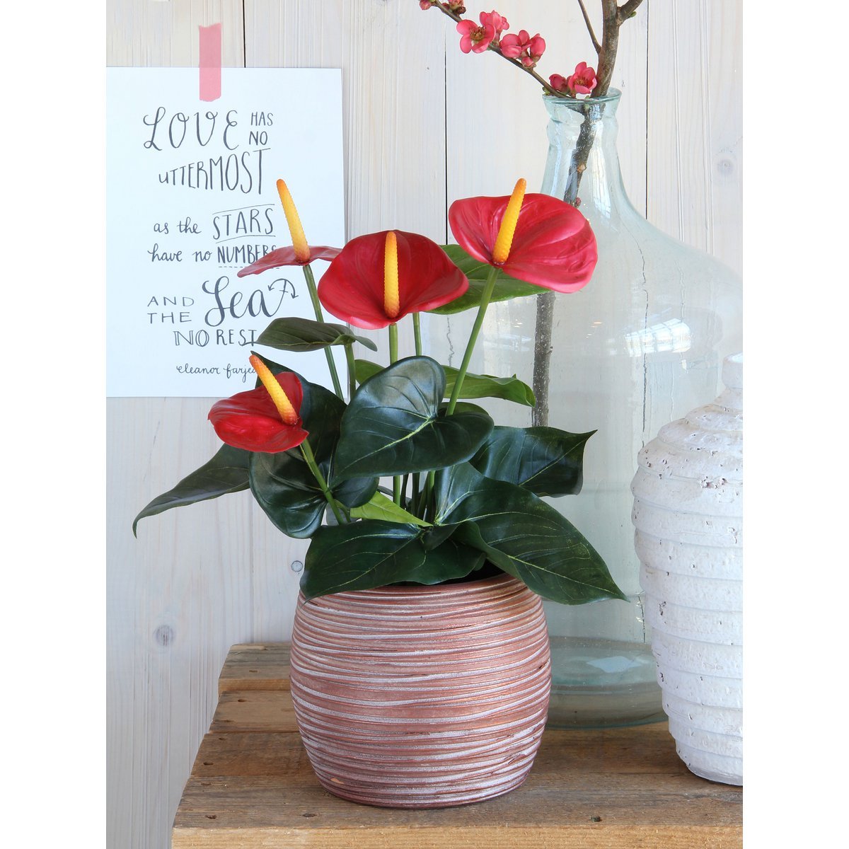 Mica Decorations - Anthurium Kunstplant in Bloempot Stan - H38 x Ø30 cm - Rood