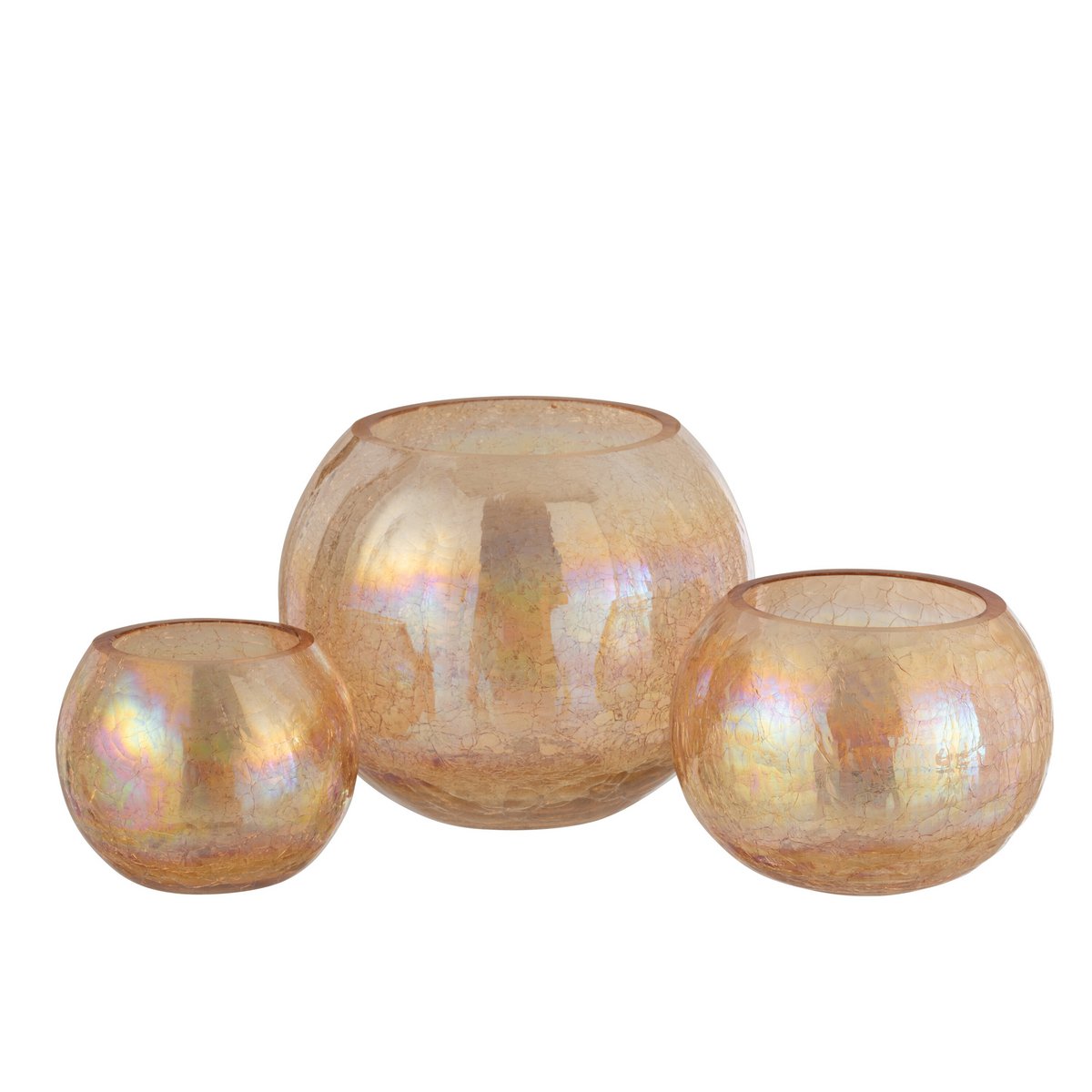 J-Line - Windlicht Bol Craquele Parel Effect - Glas - Amber - Large