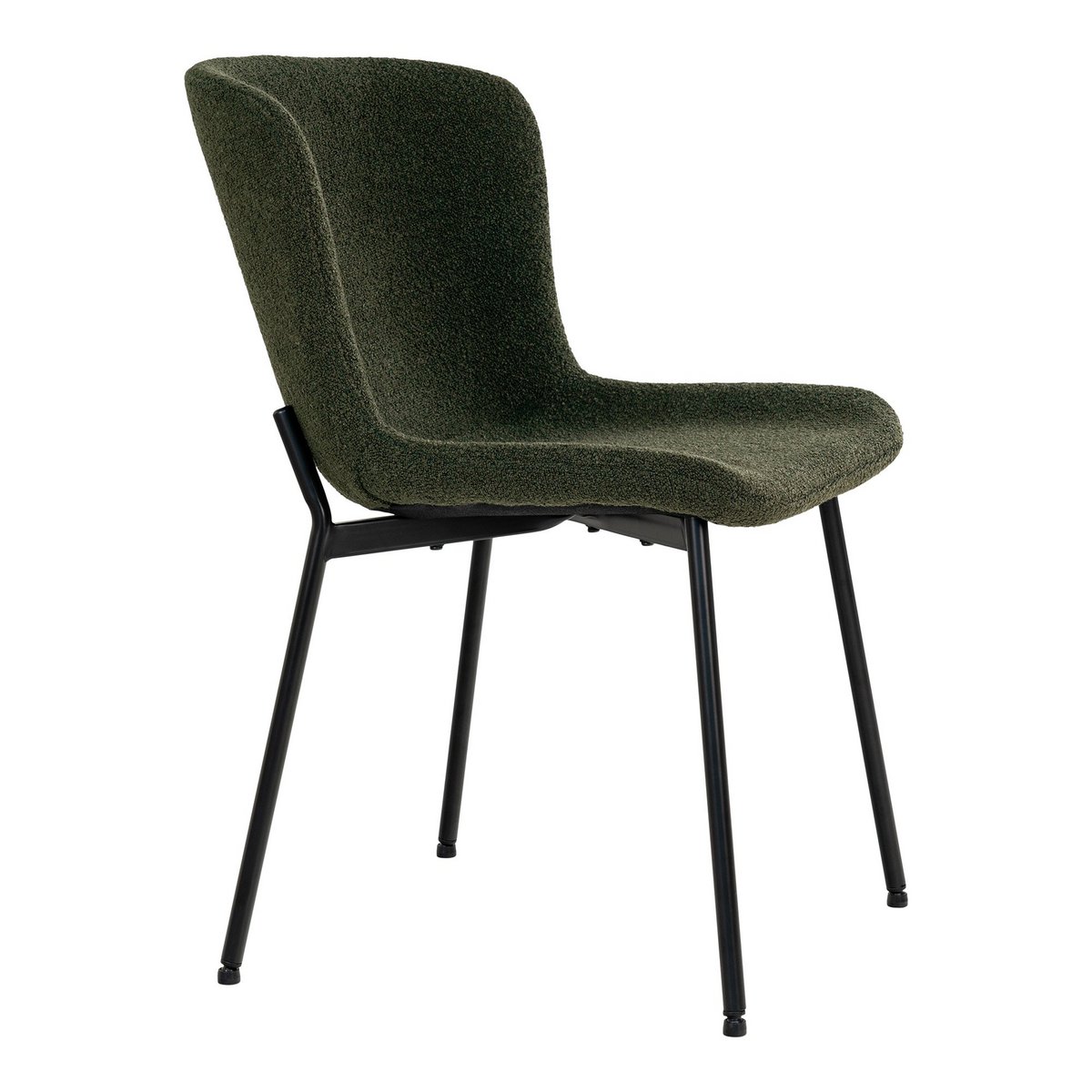 House Nordic - Maceda Dining Chair - Eetkamerstoel in bouclé, donkergroen met zwarte poten - Set van 2